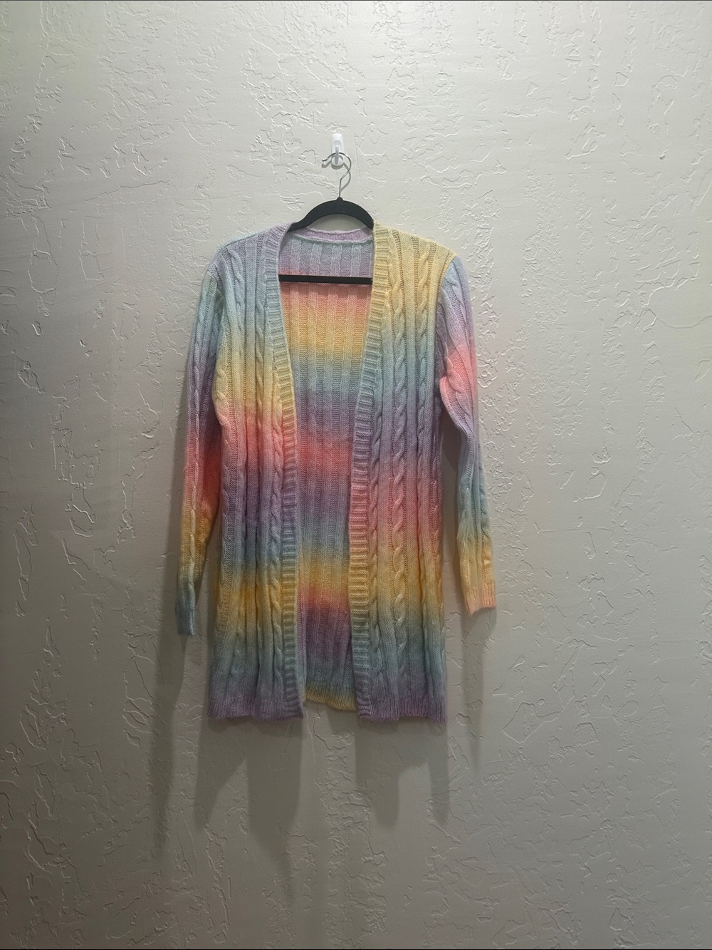 NWOT - Pastel Rainbow Open-Front Cable Knit Cardigan - Women